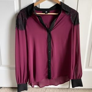 Maroon & Black Sheer Button down Blouse